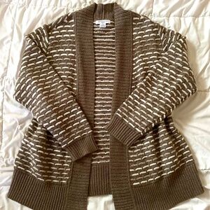 Liz Claiborne Tan and White Knitted Cardigan with Gold Sparkles Size 2X